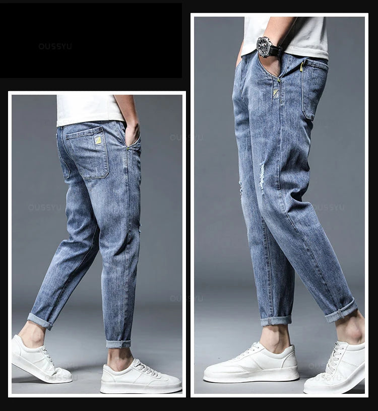 Men's Ankle Length Jeans Streetwear Design Denim Pants