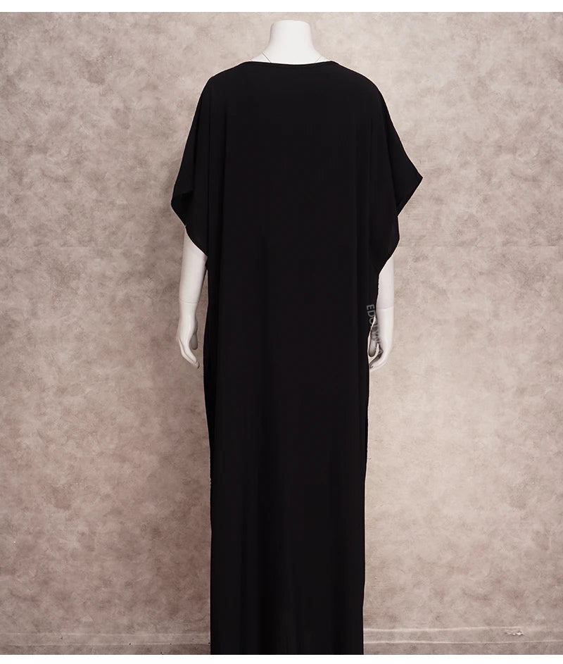 Embroidered Kaftan Long Black Tunic Loose Maxi Dress