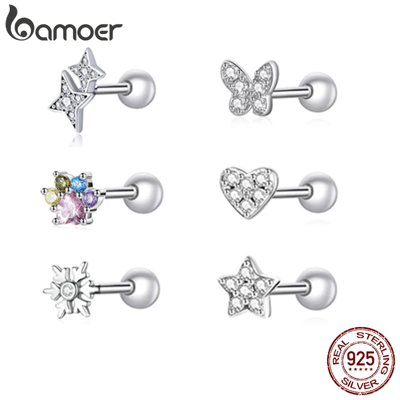 Silver Star Earrings for Women Tiny Butterfly Stud Earrings