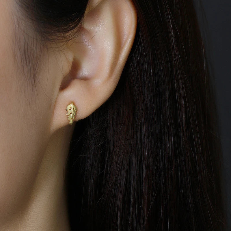 Fashion Simple Ear Bone Piercing Screw Beads Leaf Stud Earrings