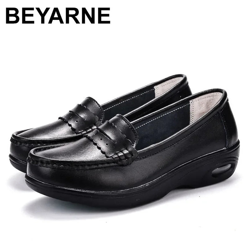 Women Leather Cushion Collar Shoe Slip Casual Work Shoes