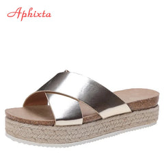 Platform Summer Cool Beach Slides Bling Wedge Slippers