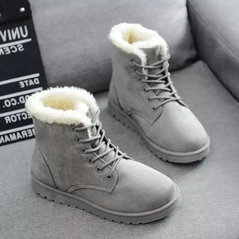 Snow Boots Lace Up Ankle  Faux Fur Ladies Female Shoes