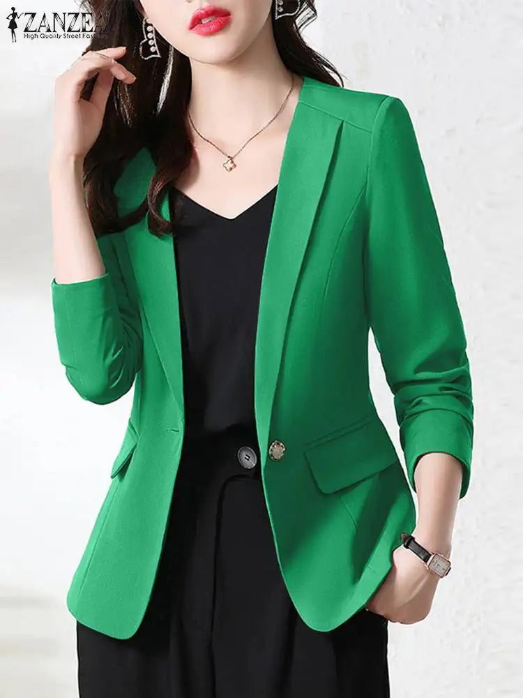 Women Elegant OL Jackets Autumn Lapel Neck Long Sleeve Blazer Suits