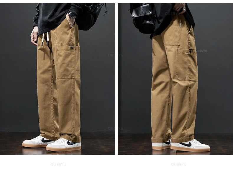 Brand Clothing Men's Cargo Pants Cotton Solid Color Work Wear