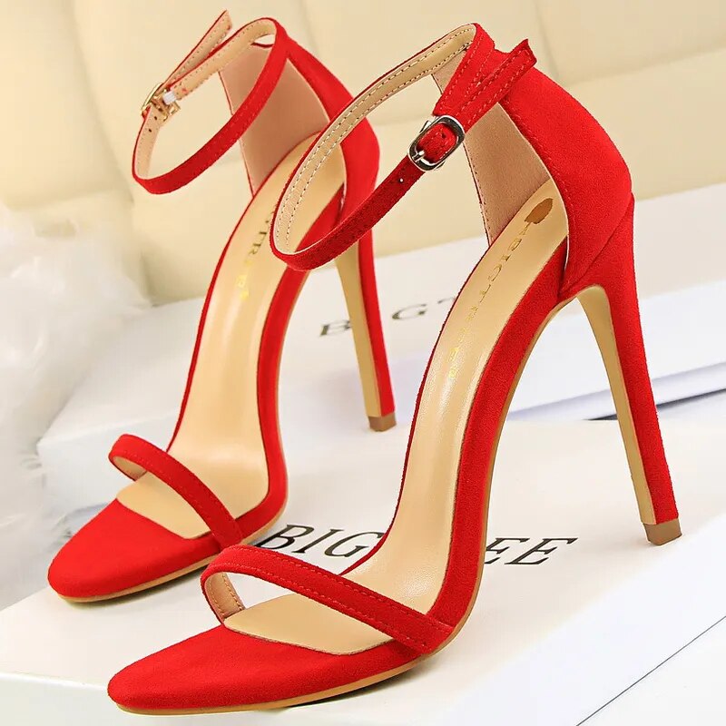 Shoes Summer Sandals Suede Hollow High Heels Stiletto