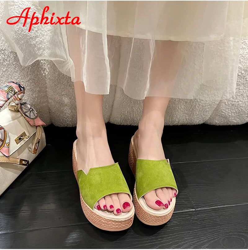 Platform 7cm Wedge Heels Slides Women Slippers Shoes