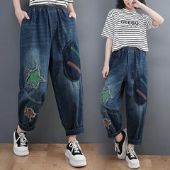 Fashion Vintage Chic Star Patchwork Jeans Retro