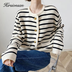 Vintage Striped Sweater Style Warm Knitted Cardigan