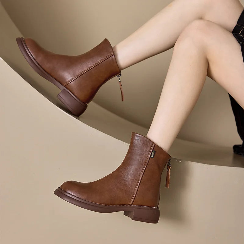 Women's Genuine Leather Ankle Boots Shoes Platform Split Zipper