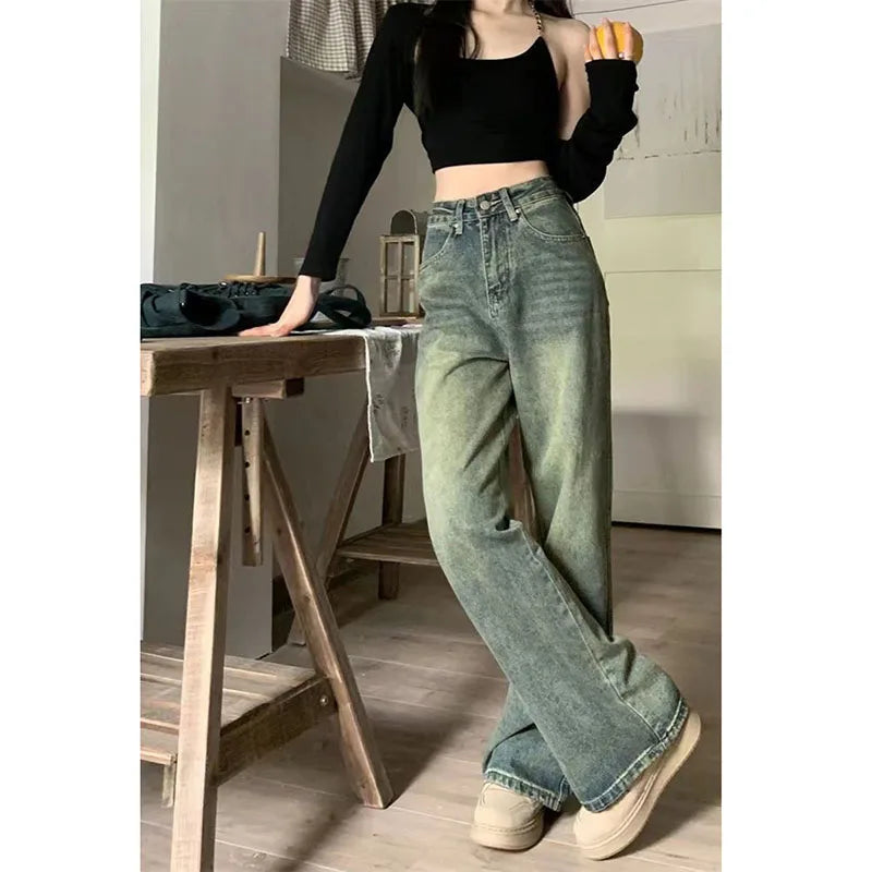 Vintage 90S Baggy Straight Denim Trousers Y2K High Waist Loose Wide Leg Jeans