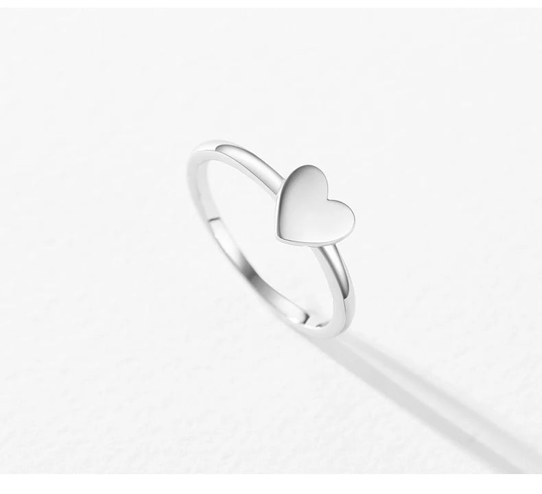 Minimalist Silver Smooth Heart Shape Simple Finger Ring Fashion