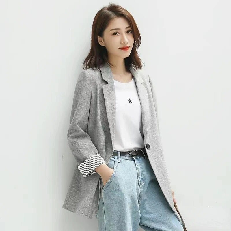 Ladies Long Sleeve Casual Blazer Fashion Business Plaid Suits