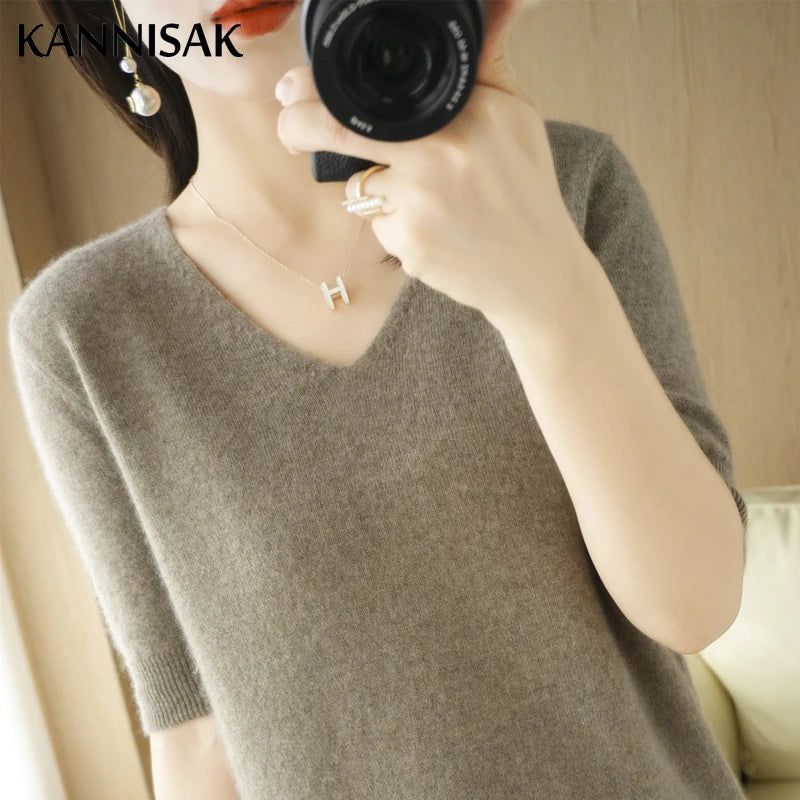 Sweaters Short Sleeves V-neck Shirt Knitwear