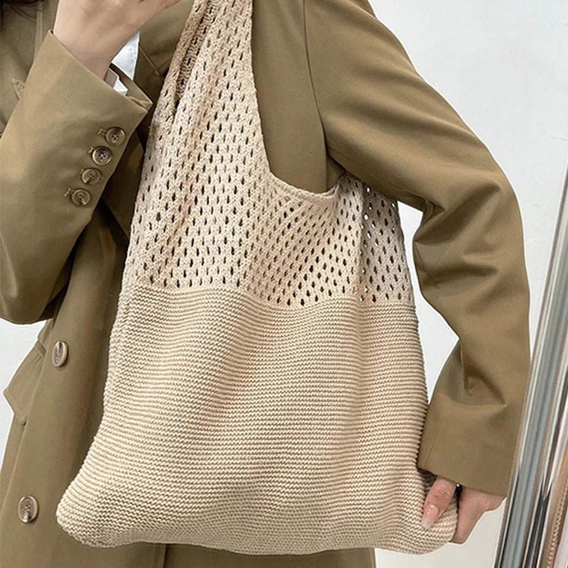 Fashion Heart Shape Pattern Knit Tote Bag Retro style