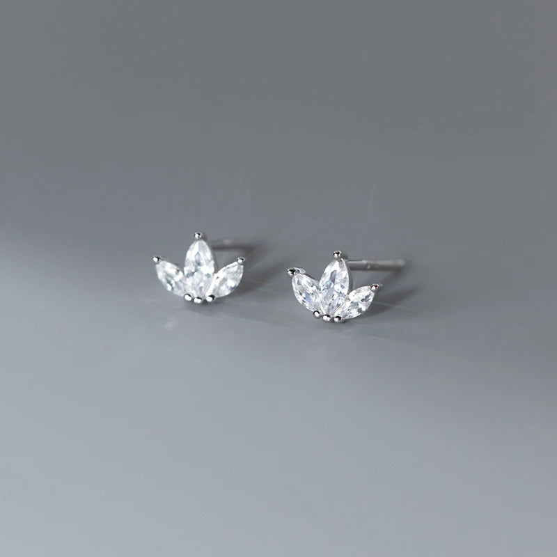 Silver Shiny Small Leaf Zircon Stud Earrings Fashion Jewelry