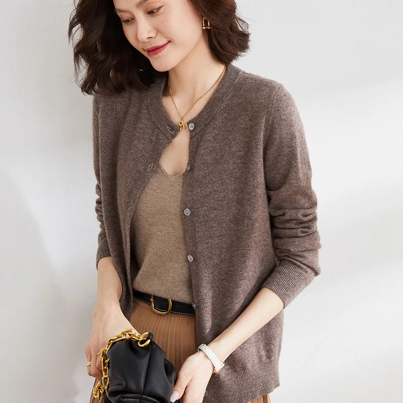 Women Cardigans Sweater O-neck Knitted Cardigans