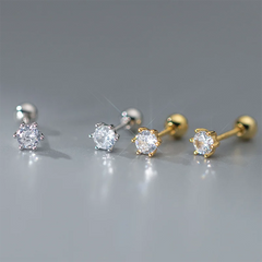 Trendy Cute Round Zircon Screw Beads Stud Earrings Simple