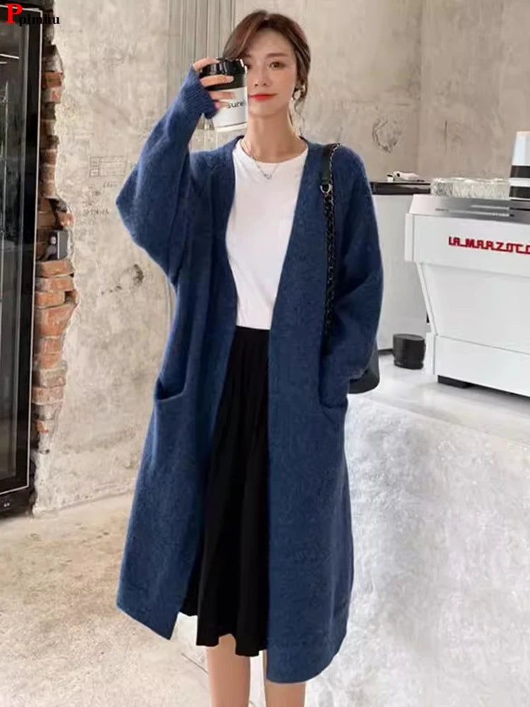 Women Long Knit Cardigan Coats Casual Loose Long Sleeve Sweater