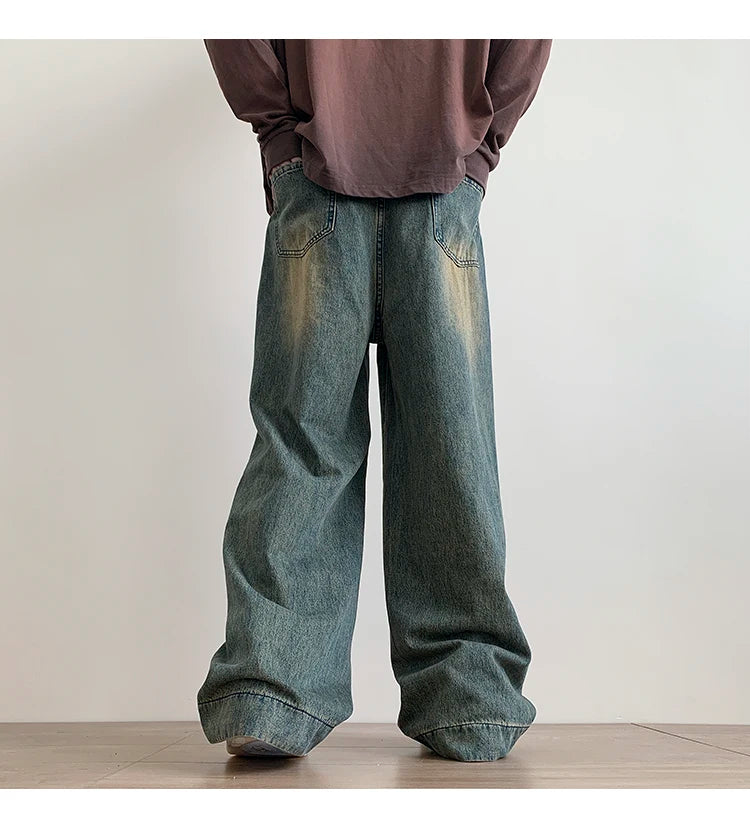 Distressed Vintage Jeans Pants Wide-leg Denim Trousers Oversize Streetwear