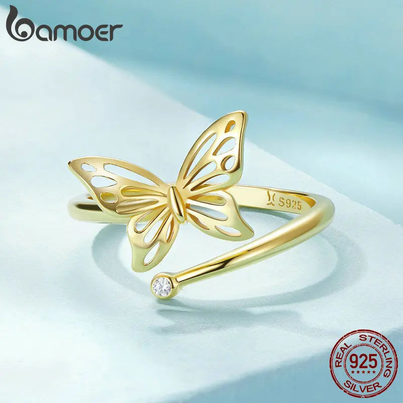 Silver Cute Butterfly Adjustable Finger Rings