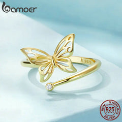 Silver Cute Butterfly Adjustable Finger Rings