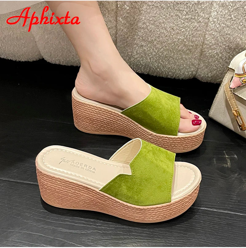 Platform 7cm Wedge Heels Slides Women Slippers Shoes