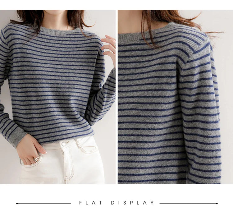 Women O-Neck Striped Sweater Harajuku Retro Pullover