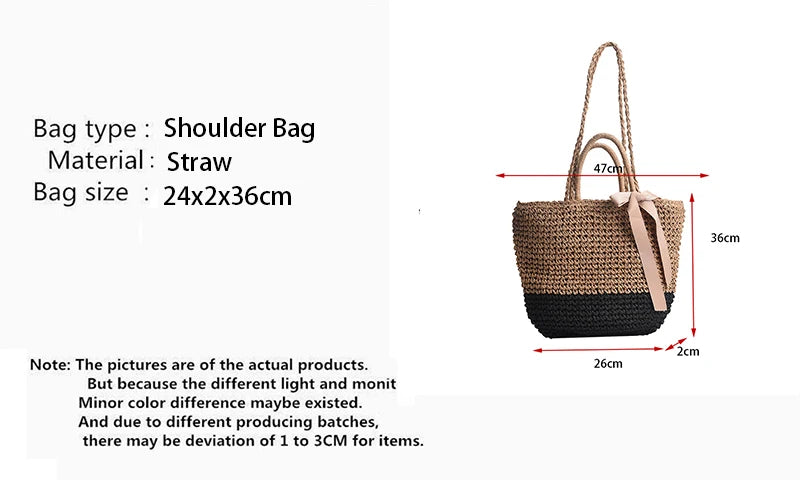 Handmade Straw Bags Ribbons Bowknot Beach Knitting Handbags