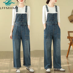 Women's Denim Jumpsuit Fashion Style Loose Casual Multi Pocket