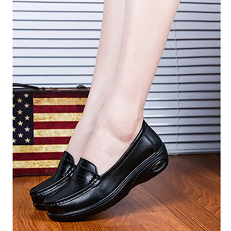 Women Leather Cushion Collar Shoe Slip Casual Work Shoes