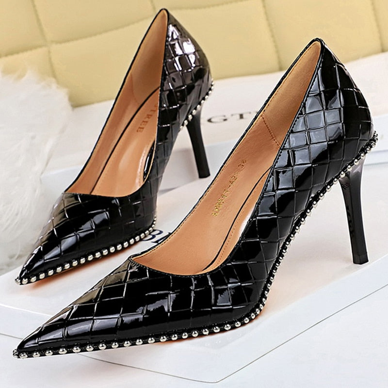 Shoes Rivet Woman Pumps High Heels Stiletto Pu Leather