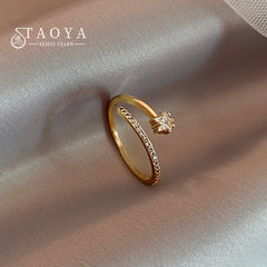 Minimalist Zircon Gold Color Star Open Rings