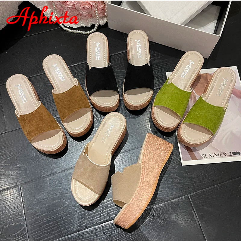 Platform 7cm Wedge Heels Slides Women Slippers Shoes