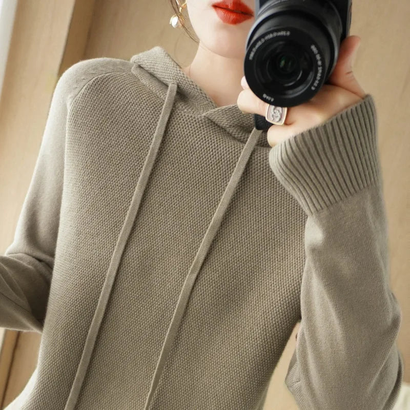 Hooded Sweater Long Sleeve Warm Knit Tops