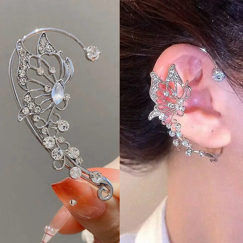 Fashion Zircon Butterfly Ear Clips Sparkling Rhinestone Ear Cuff Clips Earrings