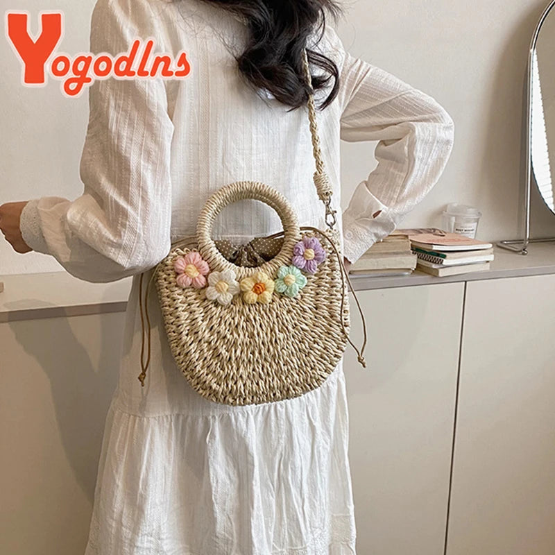 Straw Bags Hand-Woven Rattan Bag Handmade Purse