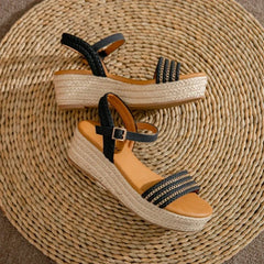 Summer Women Buckle Sandals Hemp Rope Wedges Shoes Outdoor