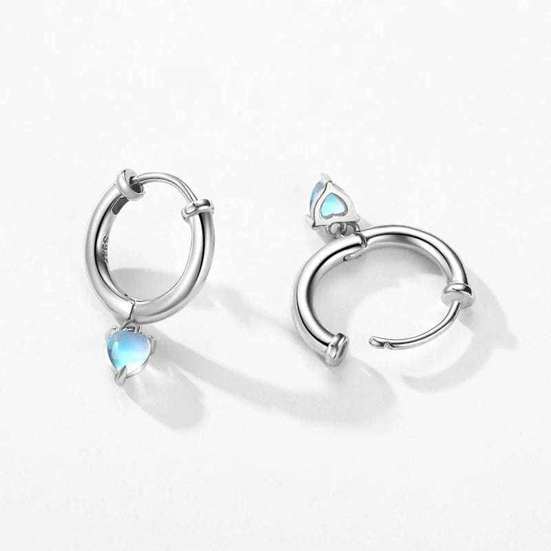 Silver Romantic Hearts Moonstone Ear Buckles Jewelry Fashion Earrings