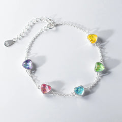 Silver Sweet Heart To Heart Colorful Zirconia Bracelet