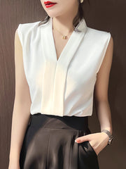 Office Lady Style Shirts Sleeveless Blouse Shirts