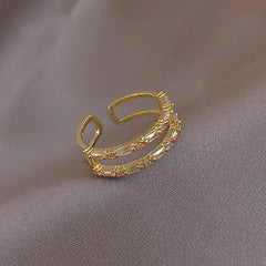 Classic Zircon Gold Color Double Layer Open Rings