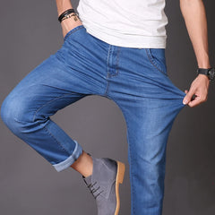 Classic Thin Denim Jeans Lightweight Elastic Simple Casual Trousers