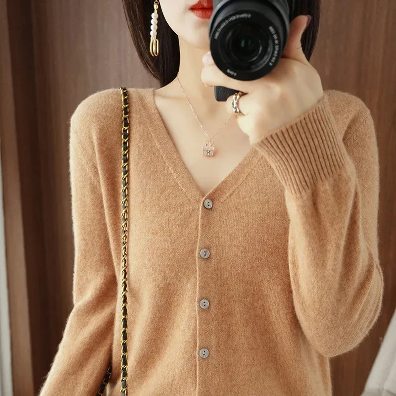 Cardigans Single Breasted V-neck Solid Knitted Sweater Outerwear