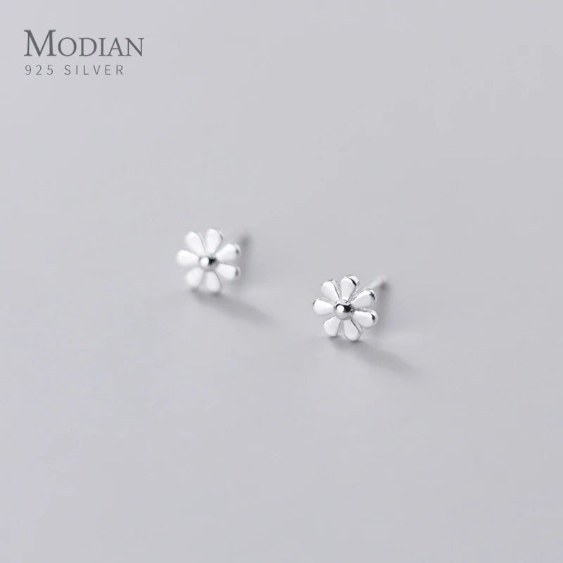 Silver Simple Cute Daisy Flower Small Stud Earrings