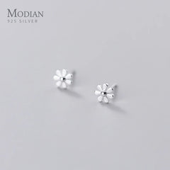 Silver Simple Cute Daisy Flower Small Stud Earrings