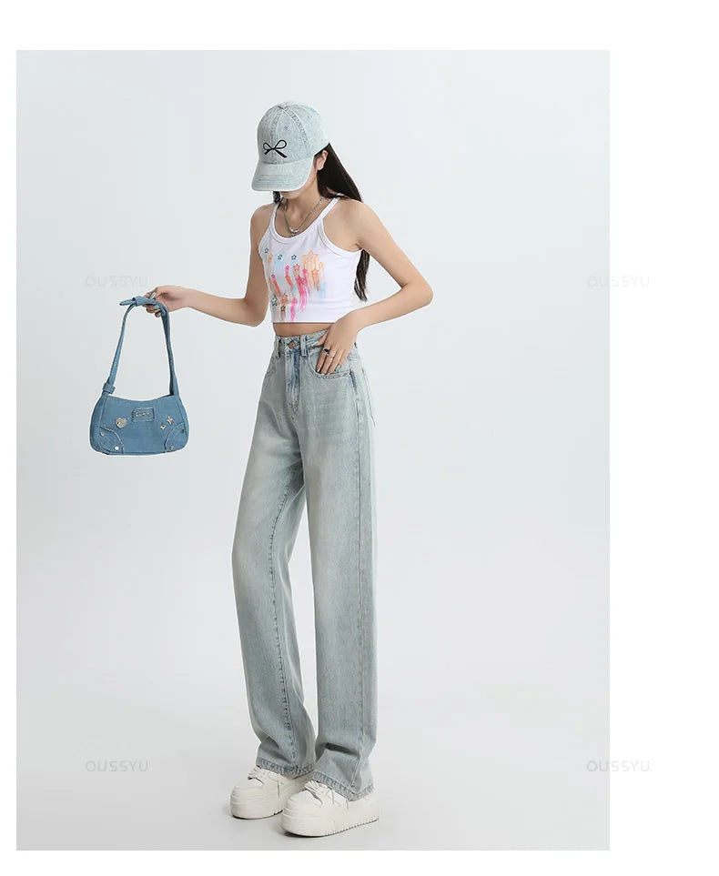 Jeans Loose Wide Leg Pants Straight High Waisted Pant Fashion