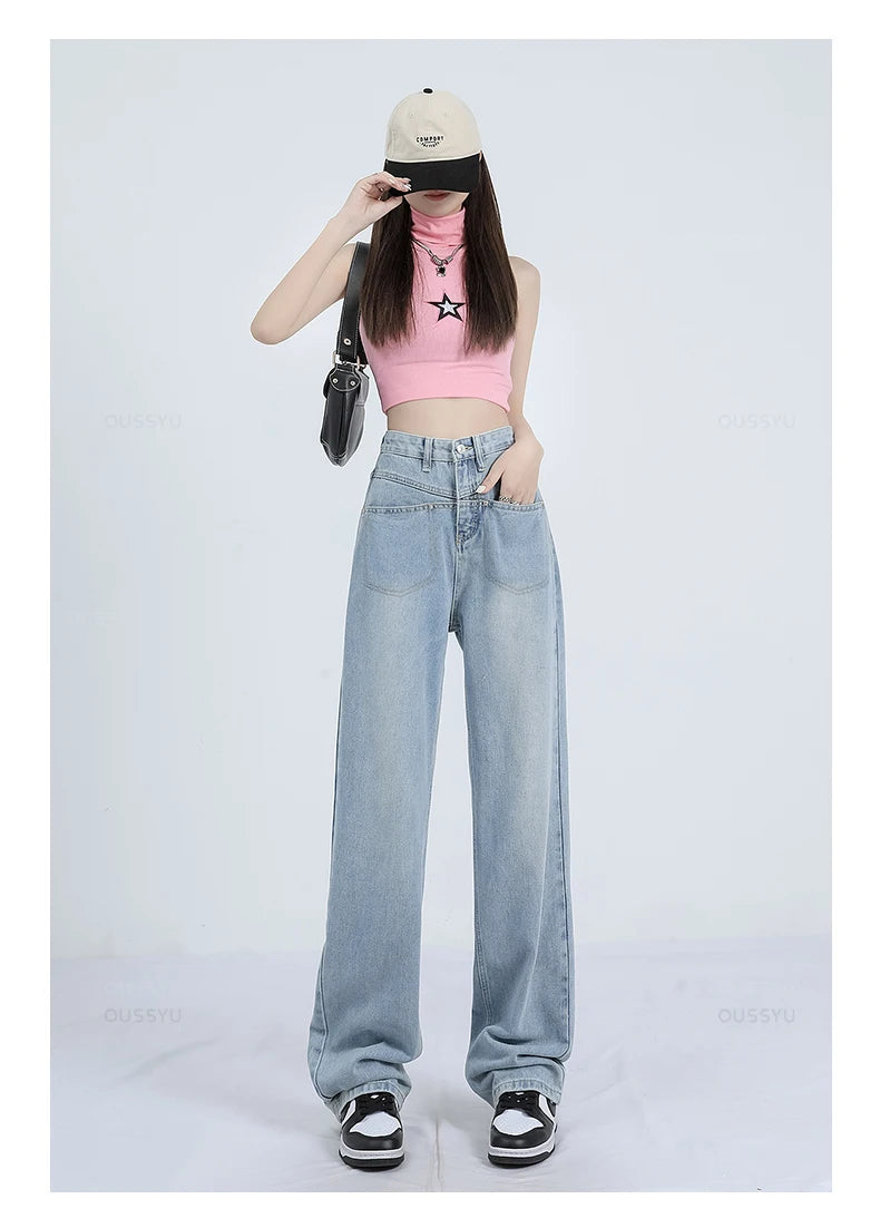 Woman Jeans High Waist Wide Leg Cotton Loose Denim Clothing