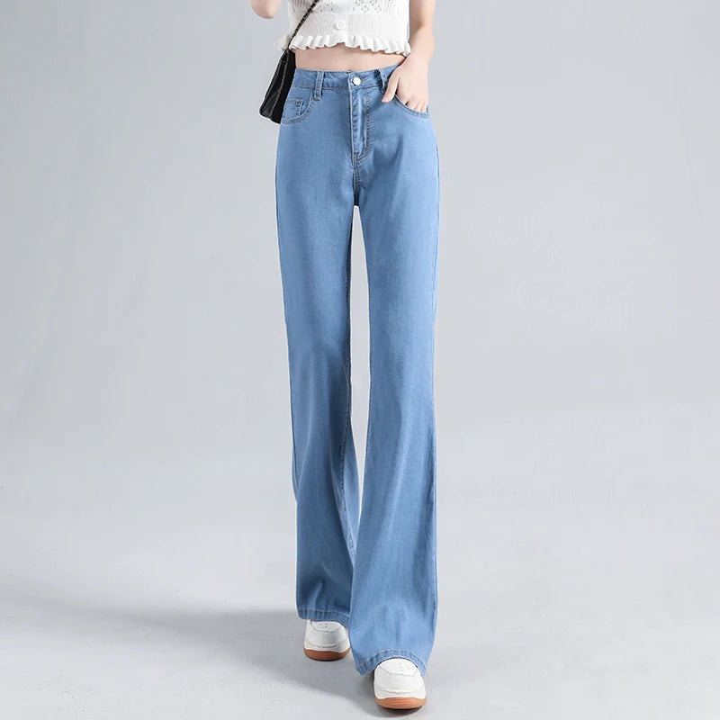 Lyocell Flared Jeans Woman High Waist Denim Pant