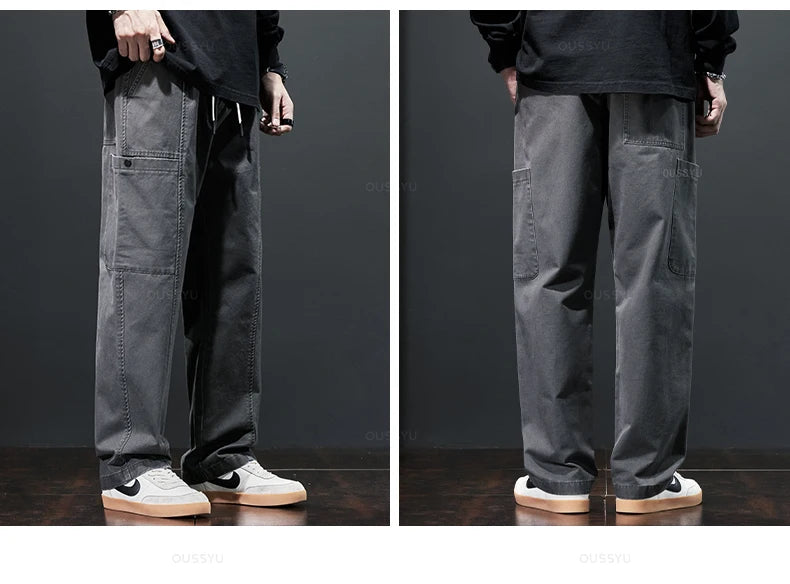 Brand Clothing Men's Cargo Pants Cotton Solid Color Work Wear